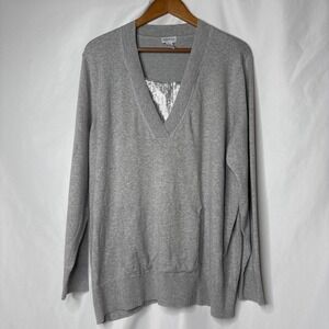 Chicos Zenergy Women's 3 (16) Sequin Shine Samantha Gray V-neck Sweater‎